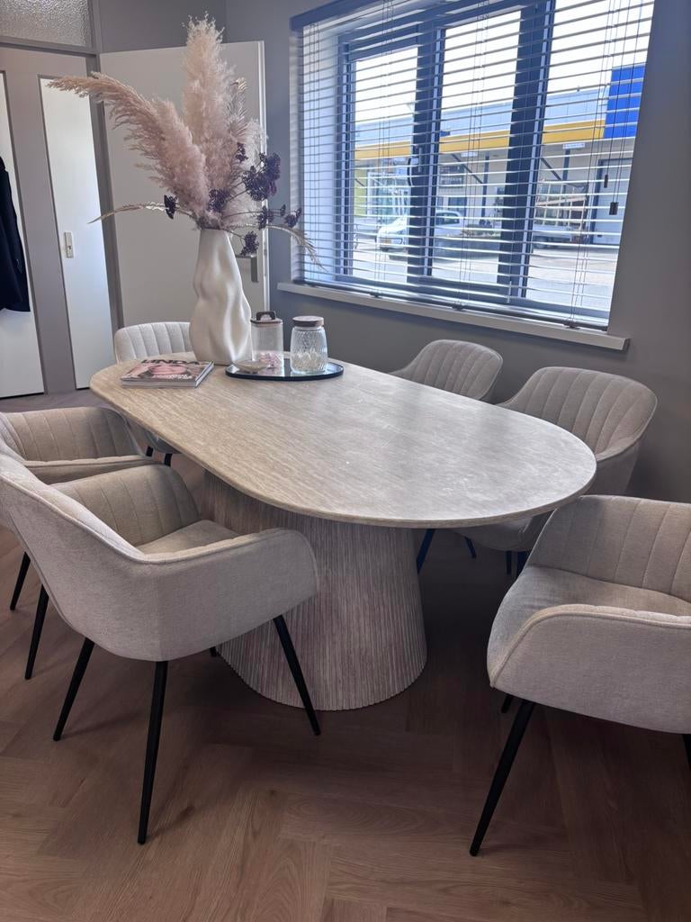 Eettafel travertin, Huis en Inrichting, Tafels | Eettafels, Ophalen, 200 cm of meer, 50 tot 100 cm, Zo goed als nieuw