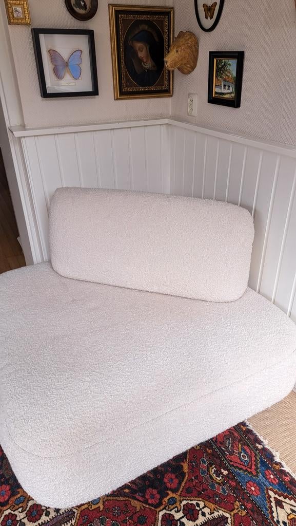 Loods 5 lounge bankje poef teddy wit, Ophalen, Eenpersoons, Stof, Minder dan 150 cm