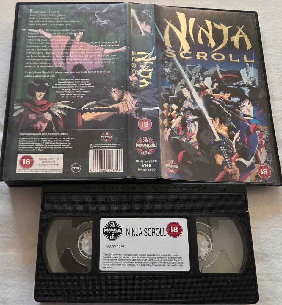 Manga Ninja Scroll VHS Cartoon/Anime IMPORT, Cd's en Dvd's, VHS | Film, Zo goed als nieuw, Actie en Avontuur, Alle leeftijden