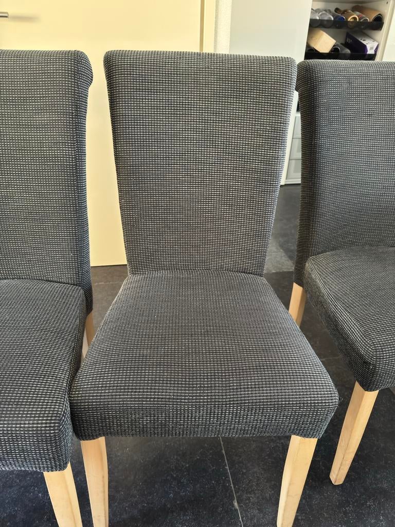 Set van 4 gestoffeerde eetkamerstoelen - Grijs, Huis en Inrichting, Stoelen, Ophalen, Gebruikt, Drie, Stof