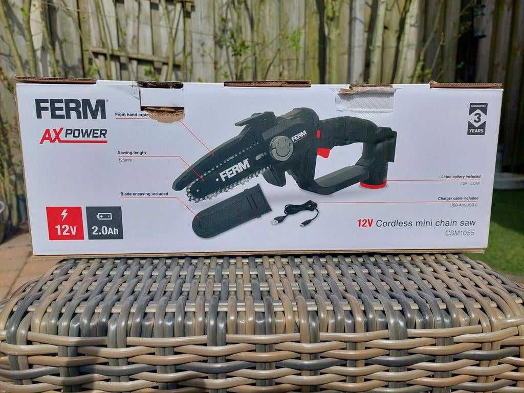 Ferm AX Power 12V Accu Mini Kettingzaag CSM1055, Ophalen, Nieuw, Takkenzaag, Ferm