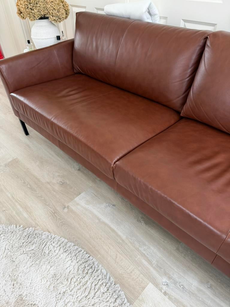 Leren Bankstel, Huis en Inrichting, Banken | Complete zithoeken, Zo goed als nieuw, Leer, Ophalen