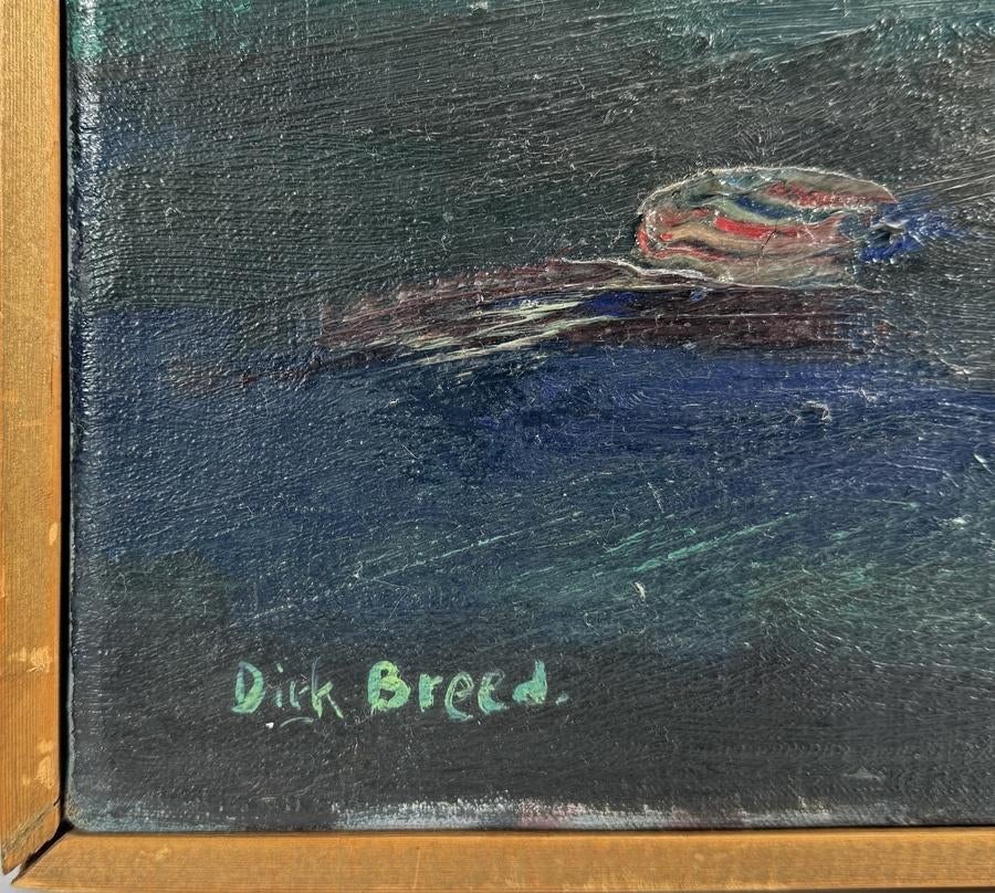 1145. Olieverfschilderij, Dirk Breed - dorpsgezicht 20e eeuw, Antiek en Kunst, Ophalen of Verzenden