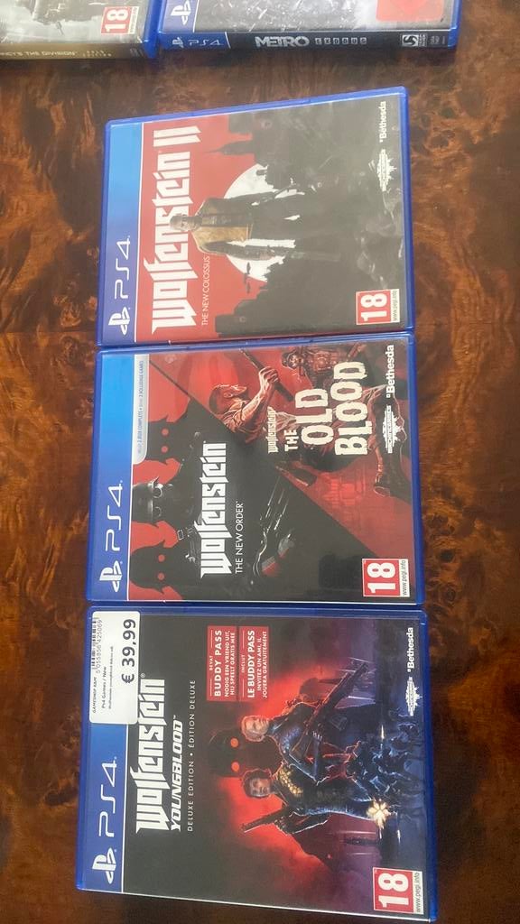 Ps4 spellen wolfenstein1,2,3, 1 speler, Ophalen, Zo goed als nieuw, Vanaf 18 jaar