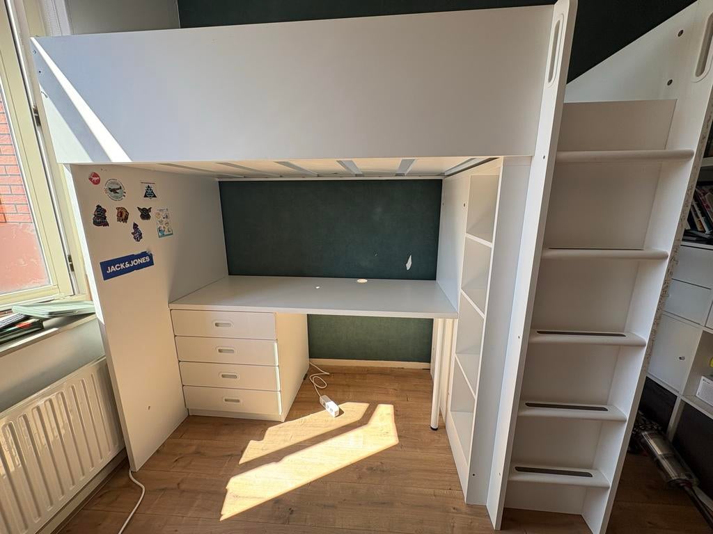 IKEA Hoogslaper met Bureau en Kast - Wit, Ophalen, Gebruikt, Hoogslaper