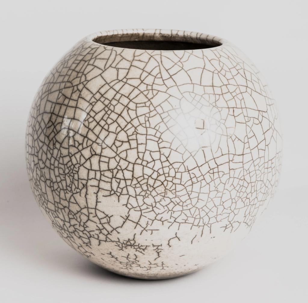 3 DOMANI Craquelé  LUND BAL VASE POTTEN WIT, Ophalen, Porselein of Keramiek, Schaal, Zo goed als nieuw