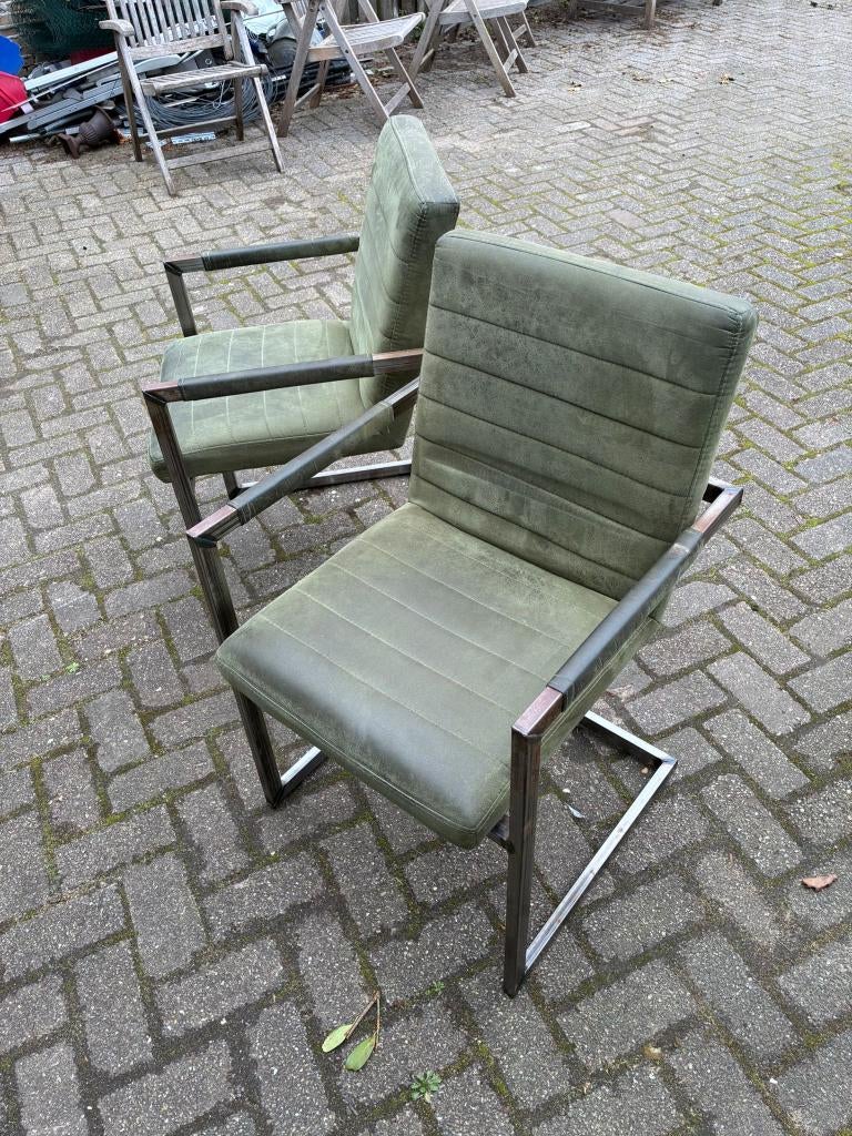 2x eetkamerstoel groen suède look | stalen frame, Ophalen, Gebruikt, Twee, Overige kleuren