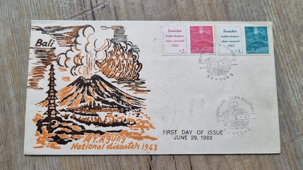 FDC Republik Indonesia Bali Mt. National disaster 1963, Postzegels en Munten, Postzegels | Eerstedagenveloppen, Ophalen of Verzenden