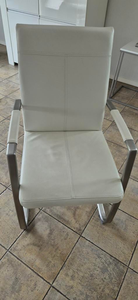 Elegante eettafel met 4 stoelen - 180x90 cm, Gebruikt, Wit, Overige materialen, Ophalen of Verzenden