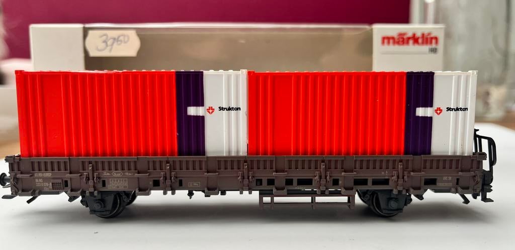 Märklin H0 4608 containerwagen Strukton – goederenwagon, Hobby en Vrije tijd, Modeltreinen | H0, Wisselstroom, Wagon, Ophalen of Verzenden