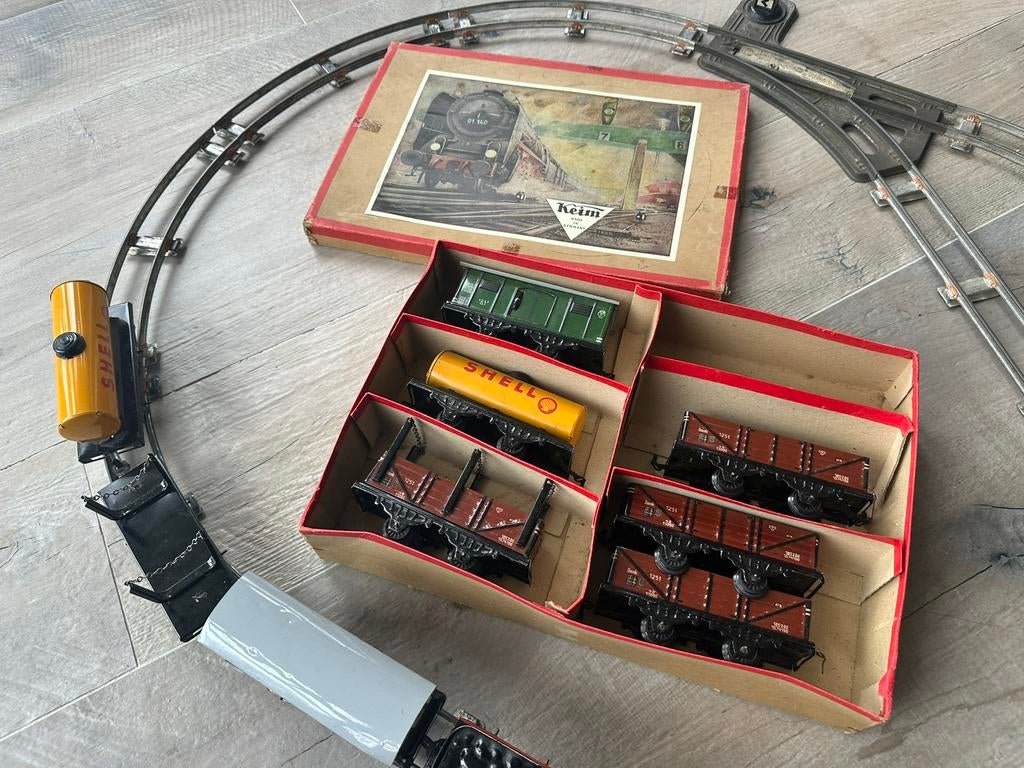Vintage blikken trein set Made in Germany – compleet + doos, Antiek en Kunst, Ophalen of Verzenden