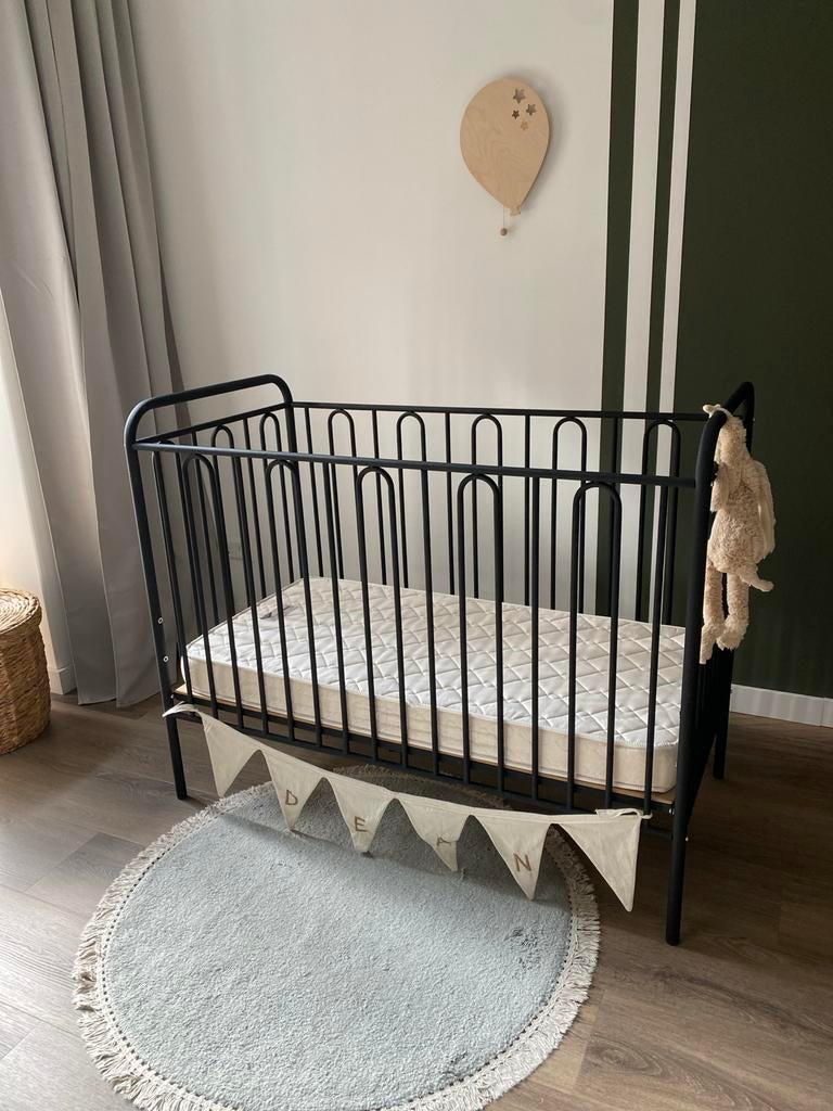 Mat zwart metalen ledikant 120x60cm - 3 standen, Ophalen of Verzenden, Gebruikt, Ledikant