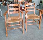 2 ladderleuningstoelen | biezen zitting |  eetkamerstoelen, Ophalen, Gebruikt, Twee, Bruin