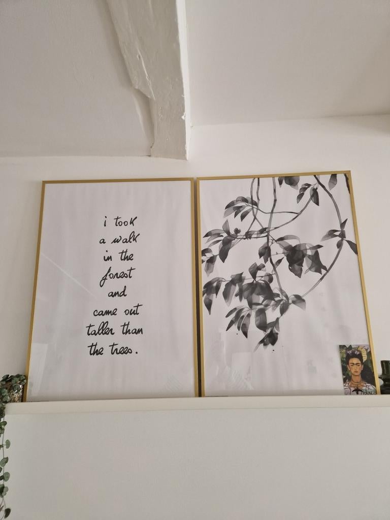 Twee gouden lijsten IKEA 50x70 met posters, Huis en Inrichting, Woonaccessoires | Schilderijen, Tekeningen en Foto's, Ophalen