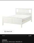 IKEA HEMNES Bedframe wit 140x200 met LEIRSUND lattenbodem, Ophalen, Gebruikt, Wit, 140 cm