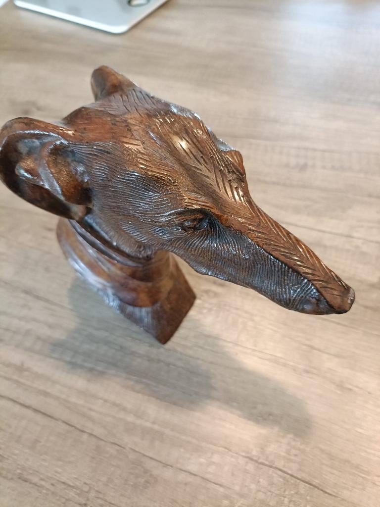 Bronzen Windhonden Hoofd - Decoratief Beeld, Ophalen of Verzenden