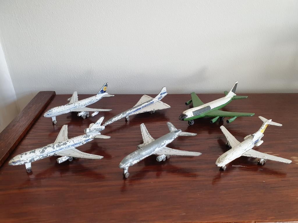 Set van 6 oude speelgoed vliegtuigjes, Ophalen of Verzenden, Gebruikt