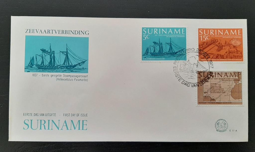 Suriname FDC enveloppe E017A Zeevaartverbinding, Postzegels en Munten, Postzegels | Eerstedagenveloppen, Ophalen of Verzenden