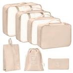 7 delige reisorganisator opbergzakkenset beige met waszak, 30 cm of meer, Beige, Minder dan 40 cm, Nieuw