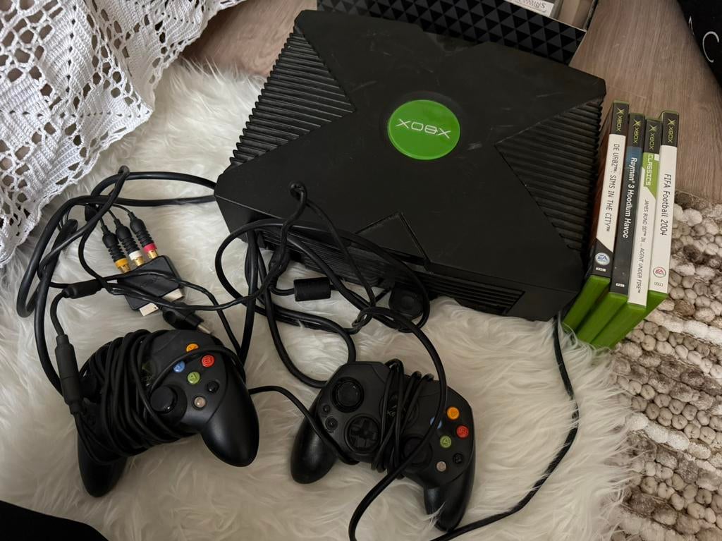 Xbox original met twee controllers en games, Spelcomputers en Games, Spelcomputers | Xbox Original, Ophalen, Gebruikt, Met 2 controllers