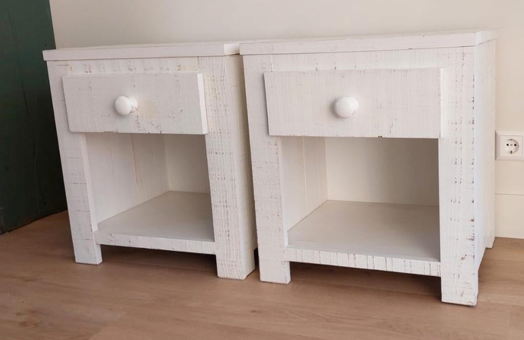 2 Leuke houten nachtkastjes wit, Ophalen, Gebruikt, 55 tot 70 cm, 45 tot 65 cm