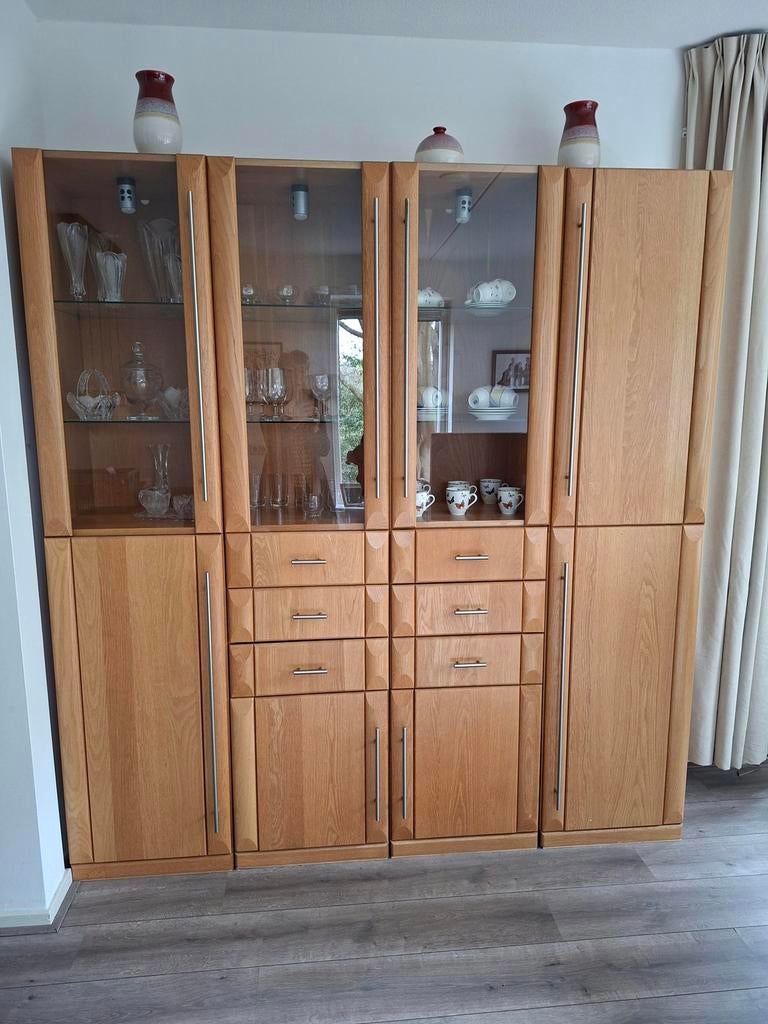 Licht eiken vitrinekast, Ophalen, Met deur(en), 200 cm of meer, 75 cm of meer