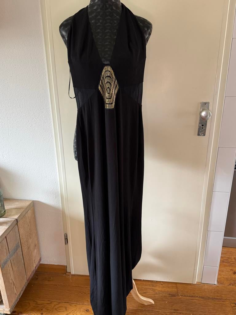 Zwarte galajurk met gouden details, Maat 38/40 (M), Galajurk, Zwart, Ophalen of Verzenden