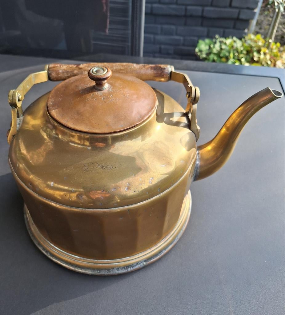 Koperen Waterketel met Houten Handvat, Antiek en Kunst, Antiek | Koper en Brons, Ophalen of Verzenden