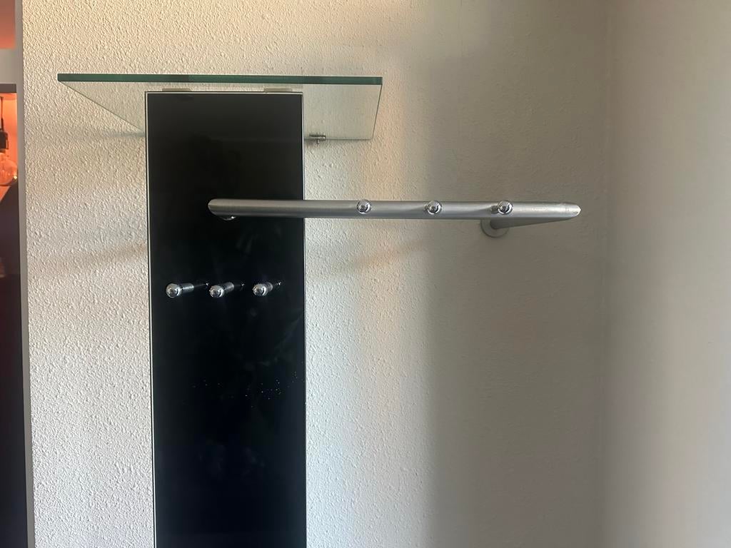 Design glazen kapstok met hoedenplank en roede, Huis en Inrichting, Woonaccessoires | Kapstokken, Gebruikt, Glas, 150 tot 200 cm