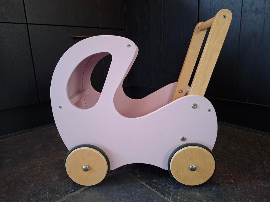 Poppenwagen hout oud roze, Ophalen, Babypop