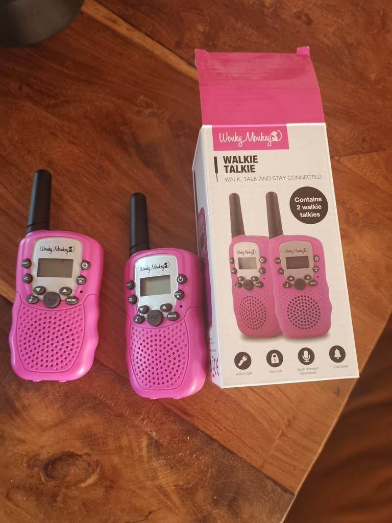 Wouky Monkey Walkie Talkie Set - Roze, Ophalen of Verzenden, Zo goed als nieuw, Minder dan 2 km, Portofoon of Walkie-talkie