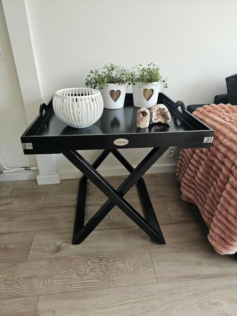 Zwarte bijzettafel / butlertray Riverdale, Ophalen, Gebruikt, Vierkant, 75 cm of meer