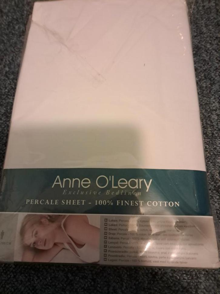 Anne O'Leary Percale Sheet - 100% Katoen, Huis en Inrichting, Slaapkamer | Beddengoed, Nieuw, Eenpersoons, Wit, Ophalen of Verzenden