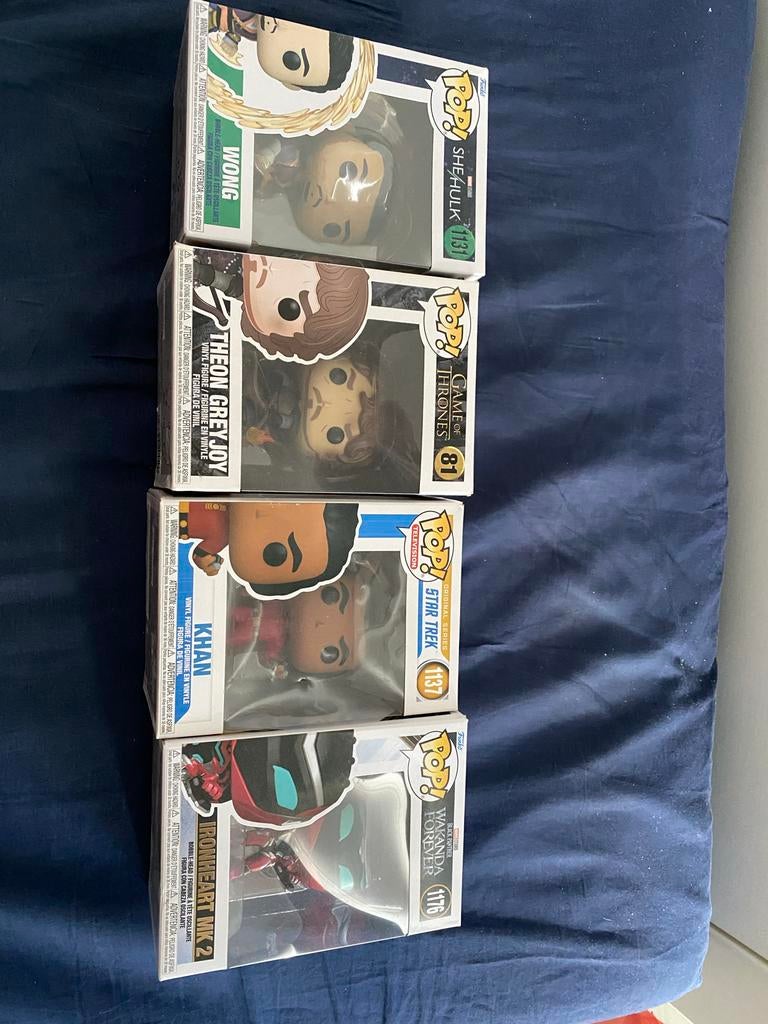 4 Funko Pops: Wong, Theon Greyjoy, Khan, Ironheart MK2, Ophalen, Nieuw