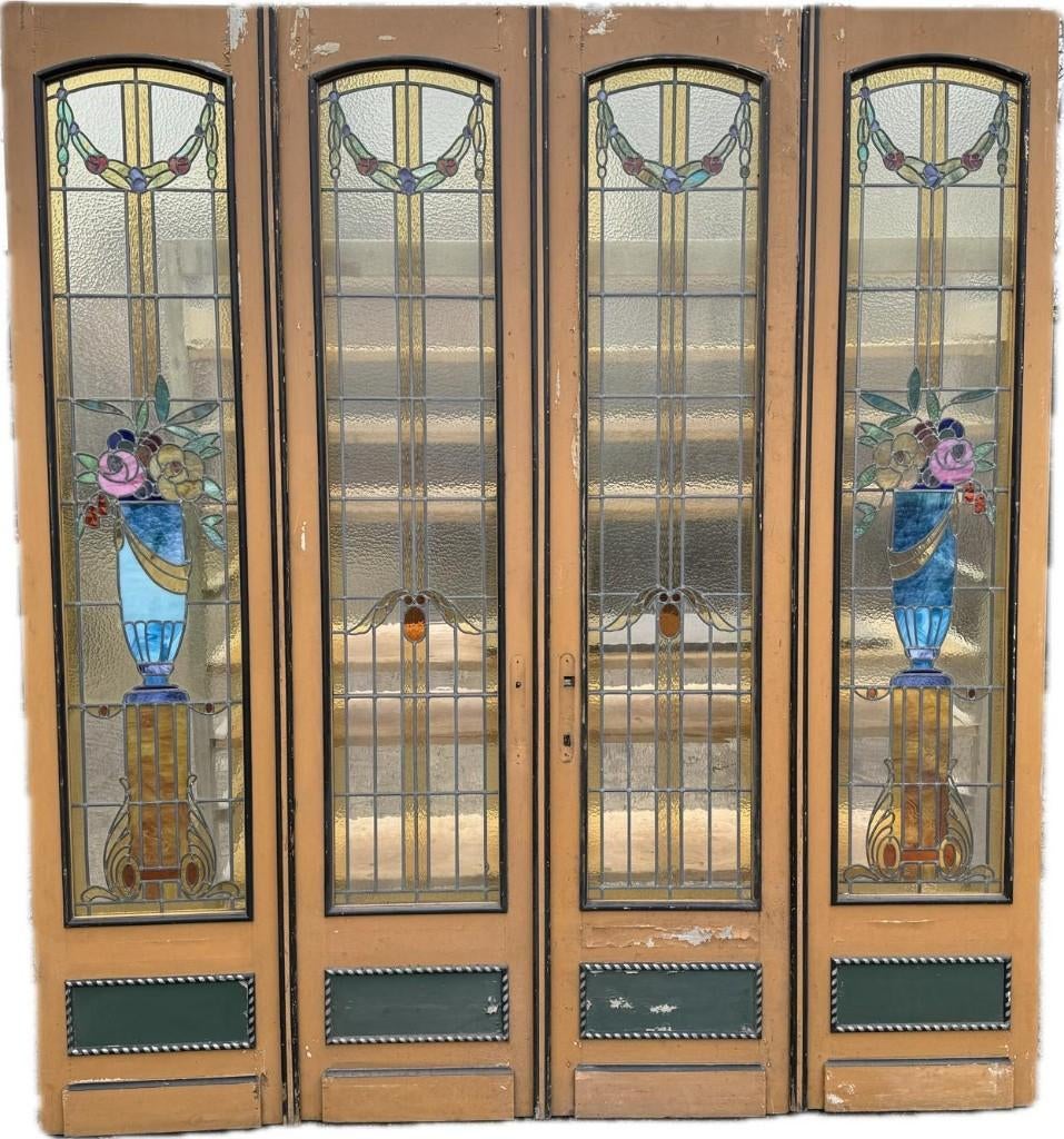 4 -delige set glas in lood deuren jugendstil 255x232cm., Ophalen