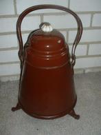 Emaille Bruine Doofpot met porseleinen knop, Ophalen