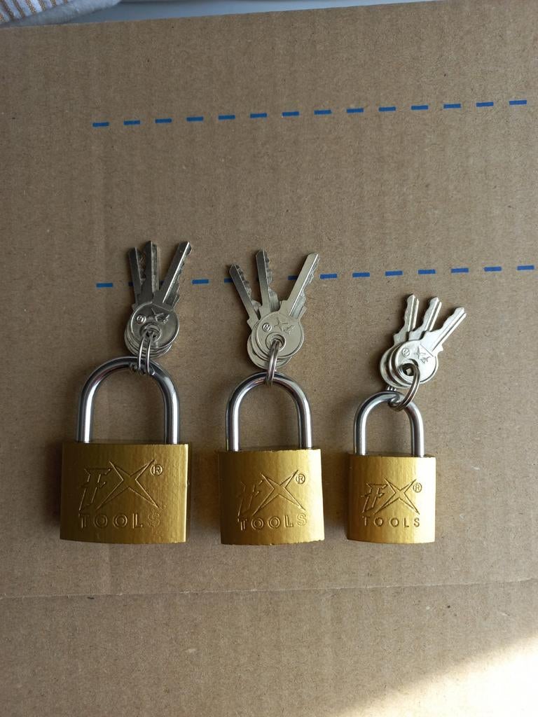 Set van 3 hangsloten met sleutels Hangslot | Nieuw, Verzenden, Nieuw, Koper of Messing, Slot