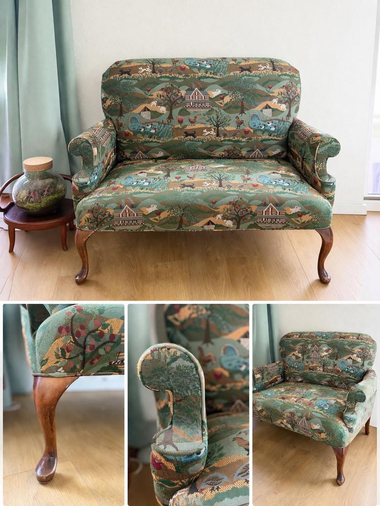 Vintage loveseat met landelijk tafereel, Ophalen, Gebruikt, Overige kleuren, Eén
