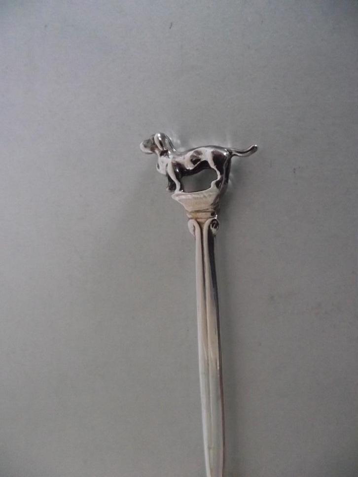 verzilverd lepeltje teckel 10,5 cm 3D Douwe Egberts 90 1970, Antiek en Kunst, Antiek | Bestek, Ophalen of Verzenden