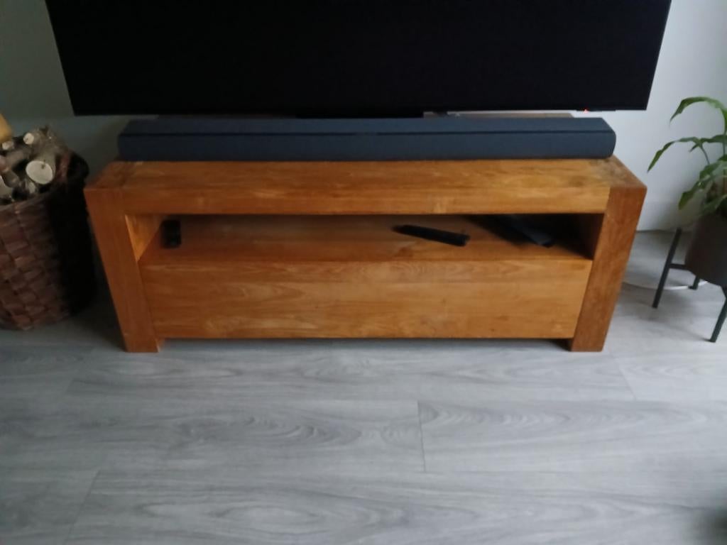 Teak Houten televisiemeubel met lade, Ophalen, 100 tot 150 cm, Teakhout, Minder dan 100 cm