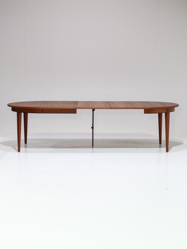 Uitschuifbare eettafel Omann Jun 55 teak Deens vintage, Ophalen, 100 tot 150 cm, -, -