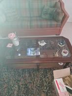 Kersenhouten salontafel met glazen plaat - 134x65x47 cm, Ophalen, Glas, Gebruikt, 100 tot 150 cm