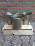 Leuk setje metalen emmers/bloempotten, Tuin en Terras, Bloempotten, Ophalen, Rond, Metaal, Minder dan 40 cm