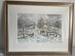Waterverf schilderij winterlandschap in lijst, Antiek en Kunst, Kunst | Tekeningen en Foto's, Ophalen