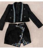 Handgemaakt kralen tweed blazer S + rok setje dames vrouwen, Zwart, Nieuw, Ophalen of Verzenden, H