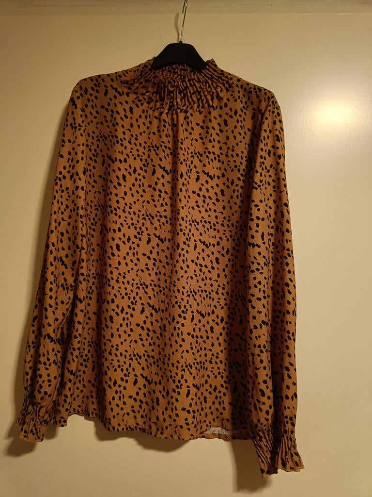Bruin/zwart tijger print zomerse blouse & lange mouwen maatL, Kleding | Dames, Ophalen of Verzenden, Zo goed als nieuw, Bruin