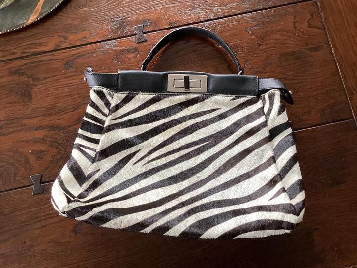Handtas van zebrabont, Sieraden, Tassen en Uiterlijk, Tassen | Damestassen, Gebruikt, Handtas, Ophalen of Verzenden
