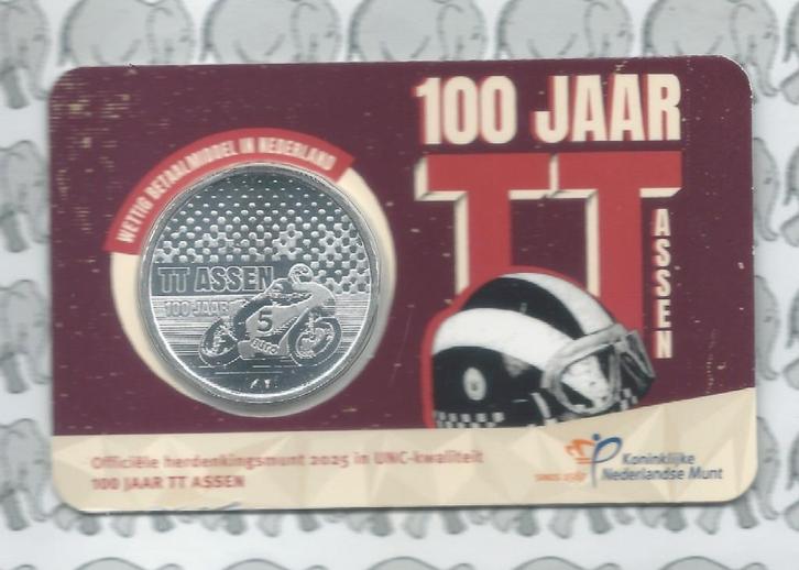 Nederland 5 euro 2025(55e)"100 jaar TT Assen vijfje"in coinc, Postzegels en Munten, Munten | Europa | Euromunten, Losse munt, 5 euro