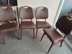 4 mooie vintage  jaren 60  stoelen met bruine skai bekleding, Ophalen