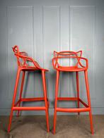 10 Kartell Masters design krukken in oranje zgan, Kunststof, 5 krukken of meer, Met voetsteun, 60 tot 90 cm